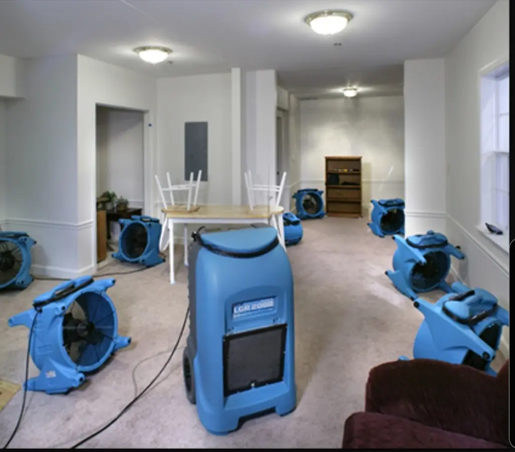 Air movers and dehumidifier setup for Water Damage Restoration in Rocklin